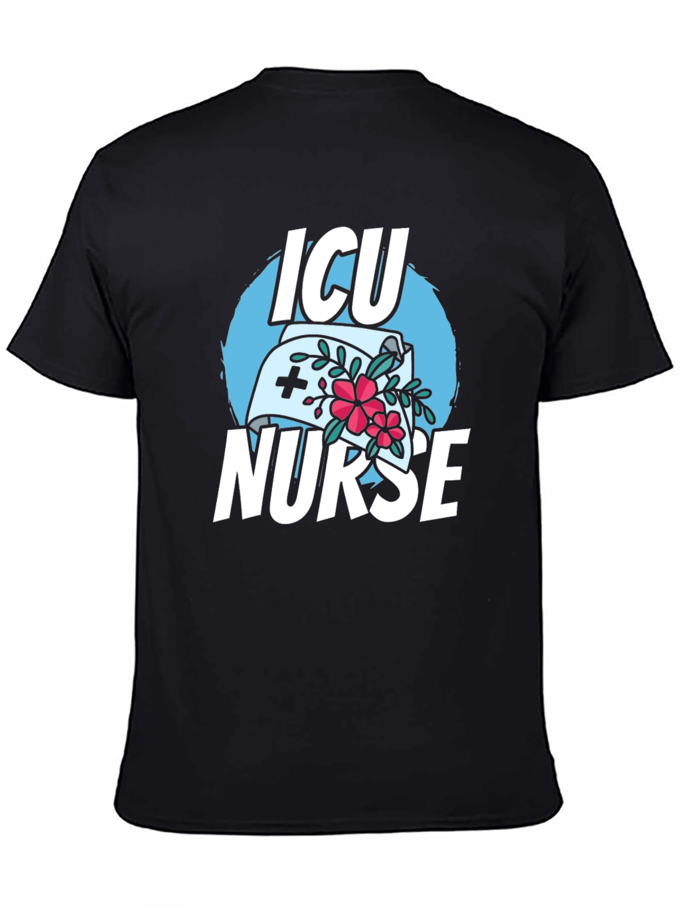 ICU Nurse Graphic T-Shirt - Black Cotton Blend