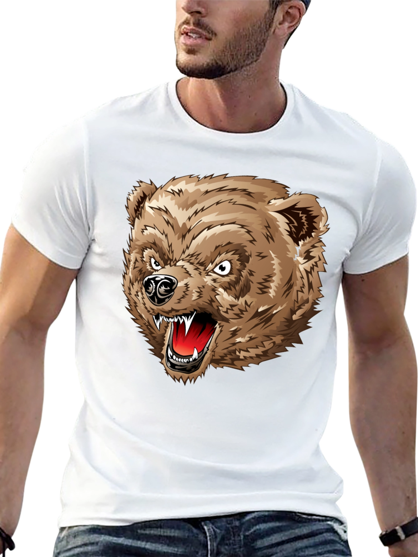 Angry Bear Graphic T-Shirt - Black Cotton Tee