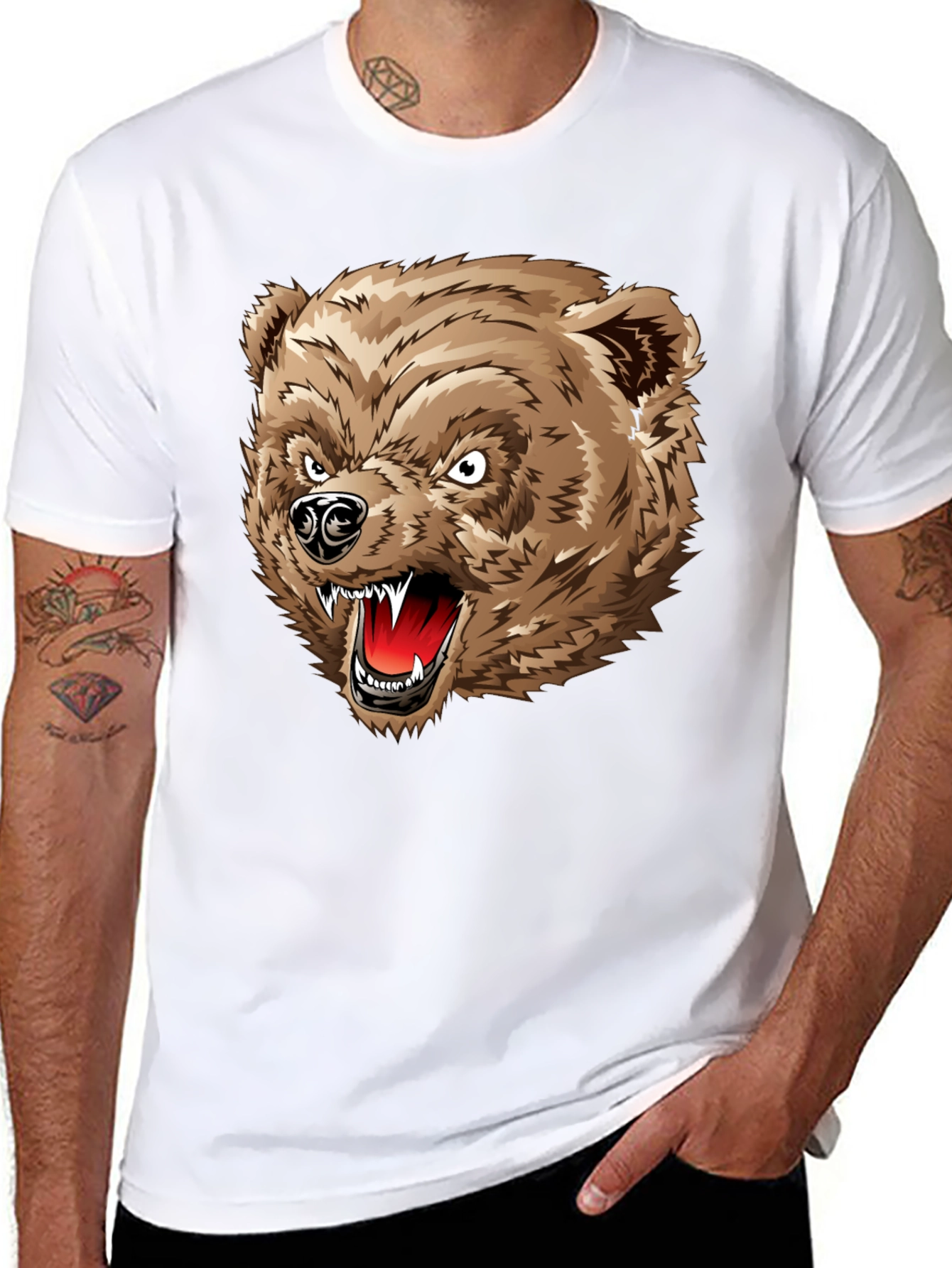 Angry Bear Graphic T-Shirt - Black Cotton Tee