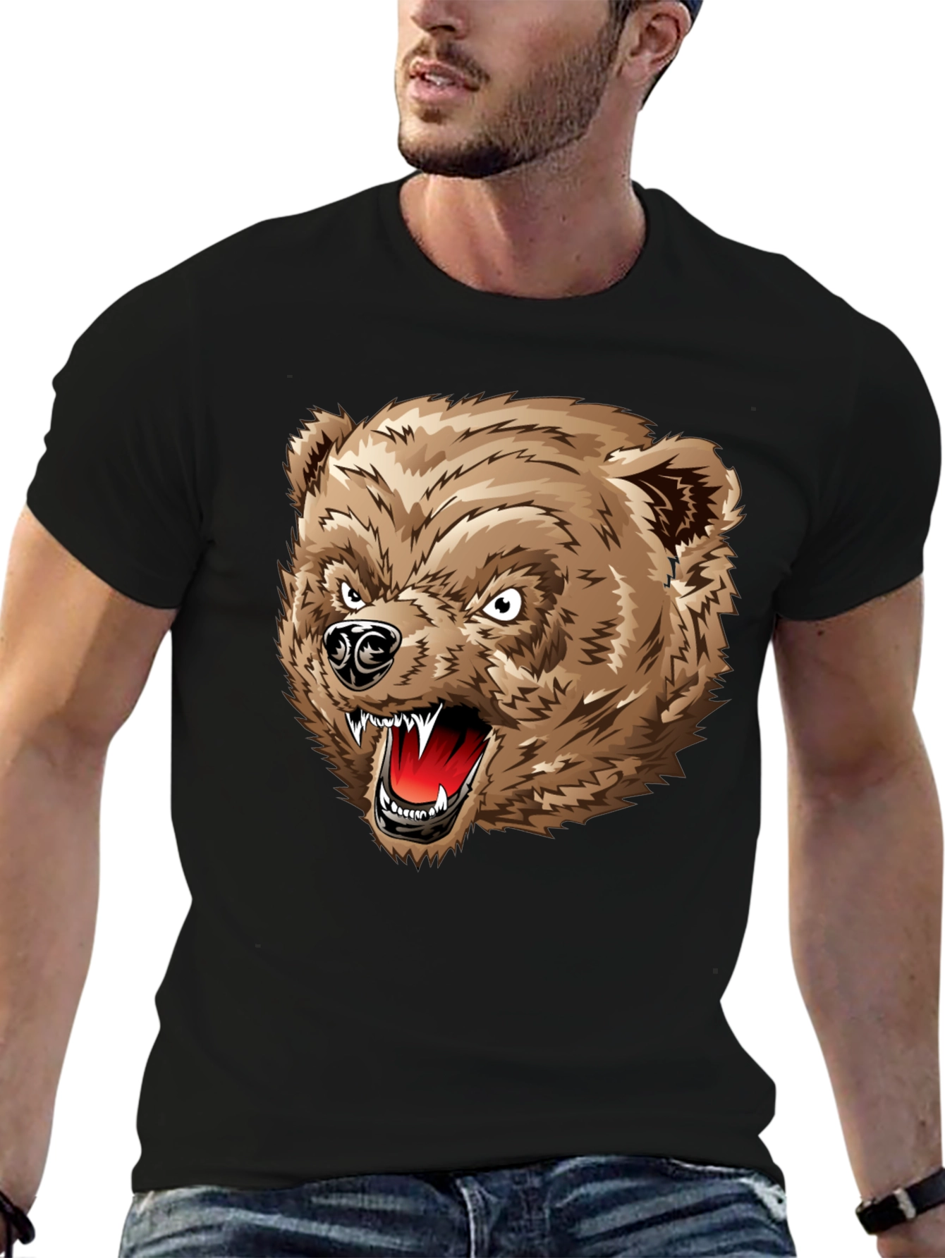 Angry Bear Graphic T-Shirt - Black Cotton Tee