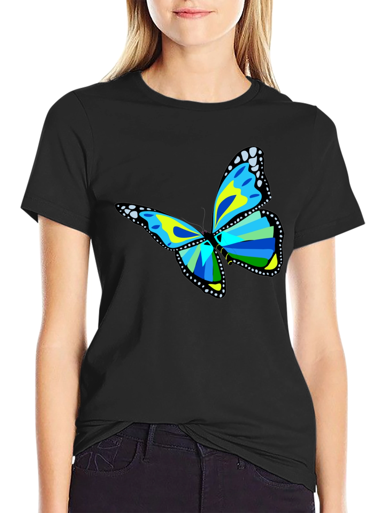 Butterfly Graphic Tee - Black Cotton T-Shirt