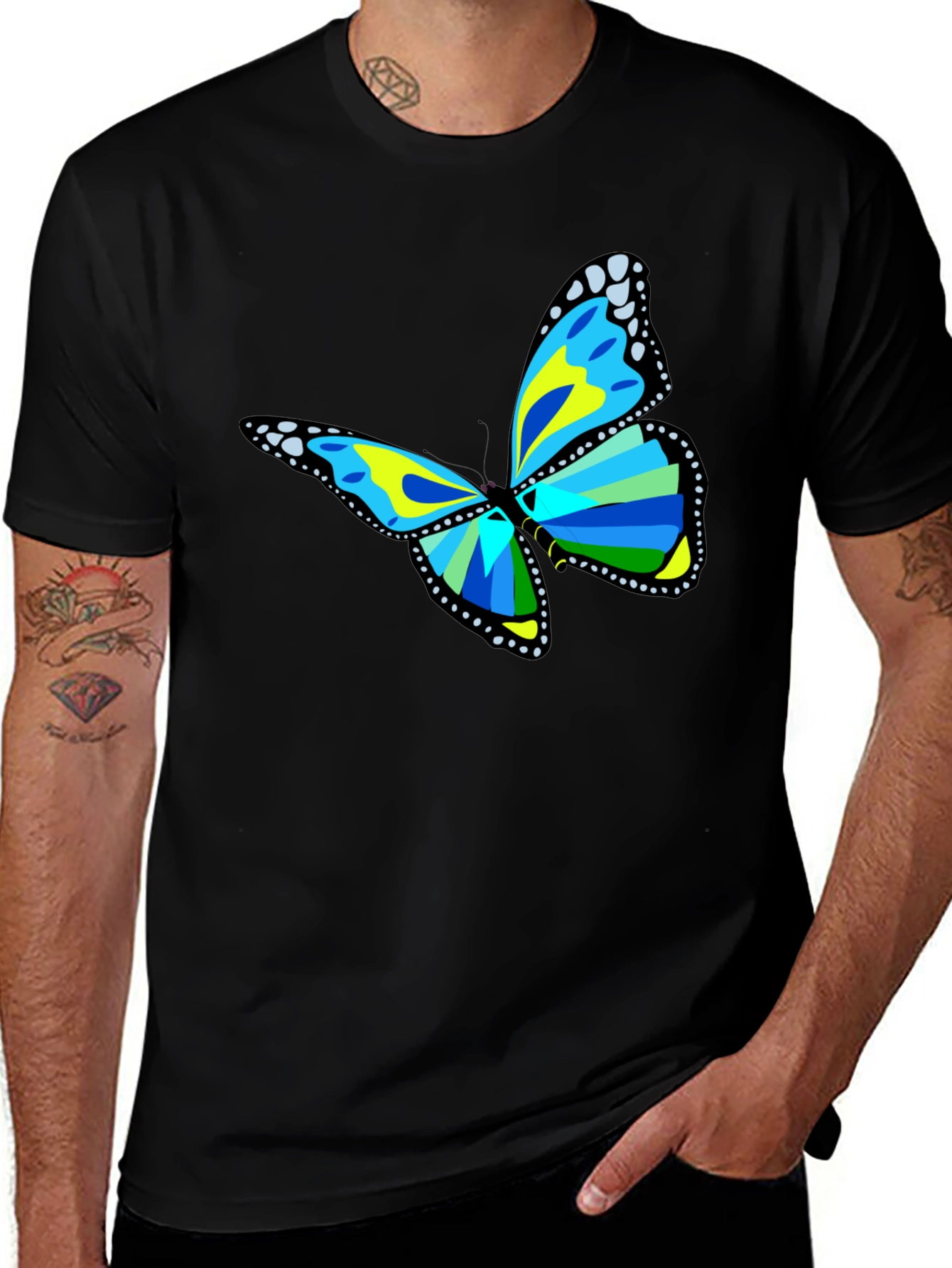 Butterfly Graphic Tee - Black Cotton T-Shirt