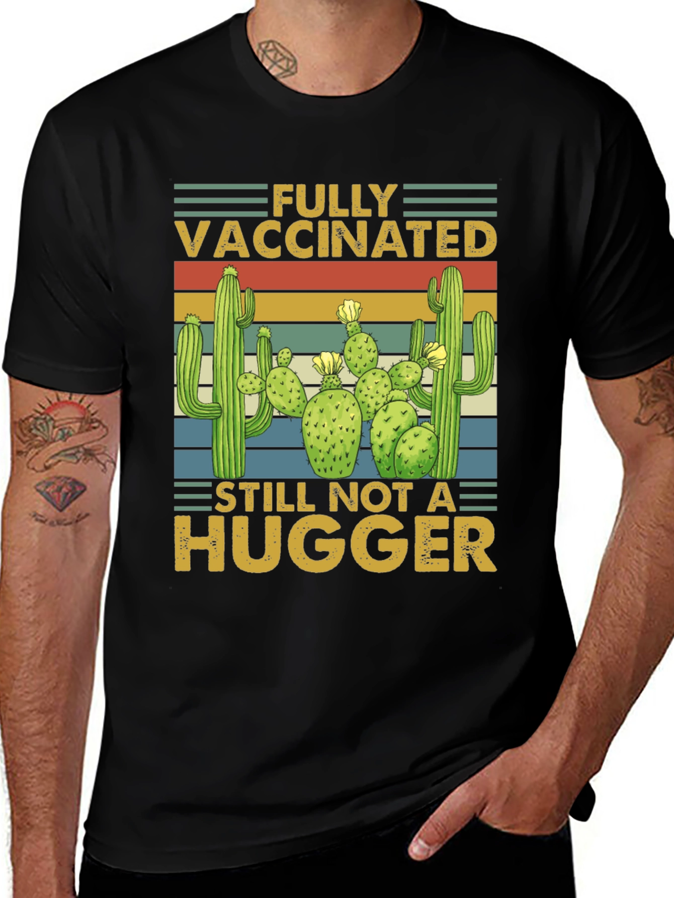 Funny Vaccinated Not A Hugger Cactus T-Shirt
