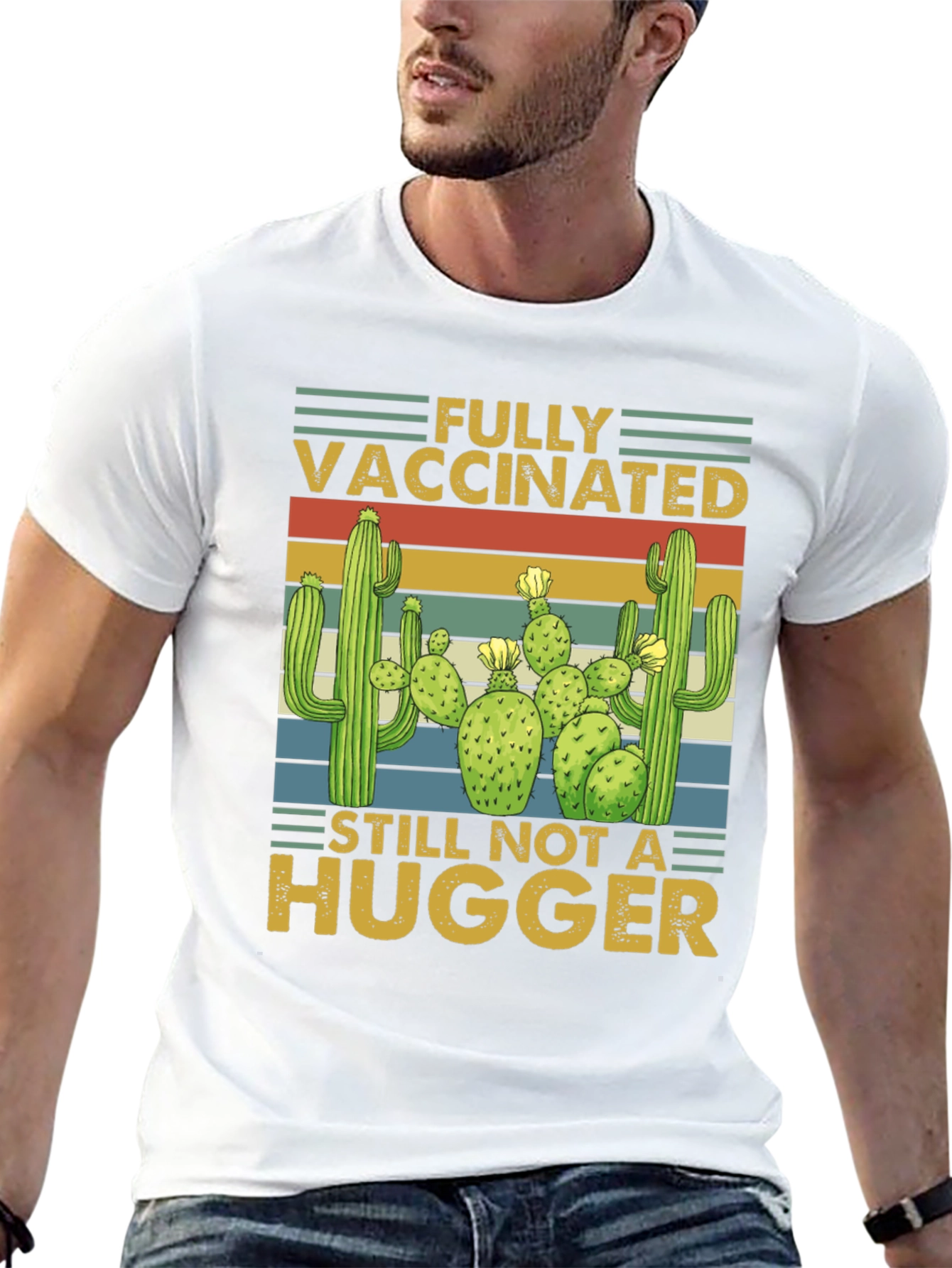 Funny Vaccinated Not A Hugger Cactus T-Shirt
