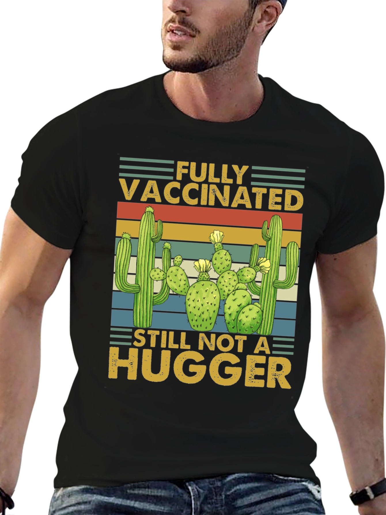 Funny Vaccinated Not A Hugger Cactus T-Shirt