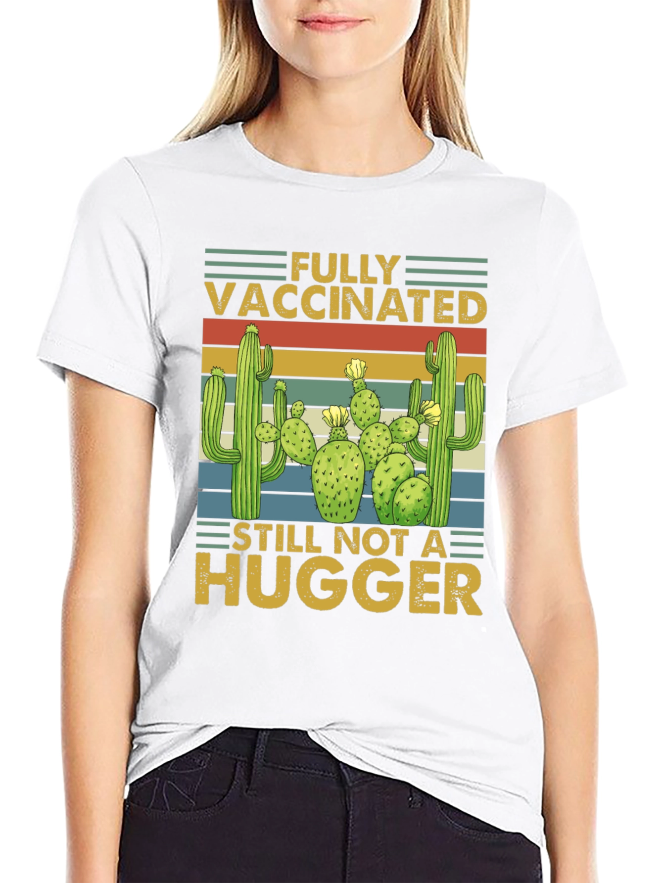 Funny Vaccinated Not A Hugger Cactus T-Shirt