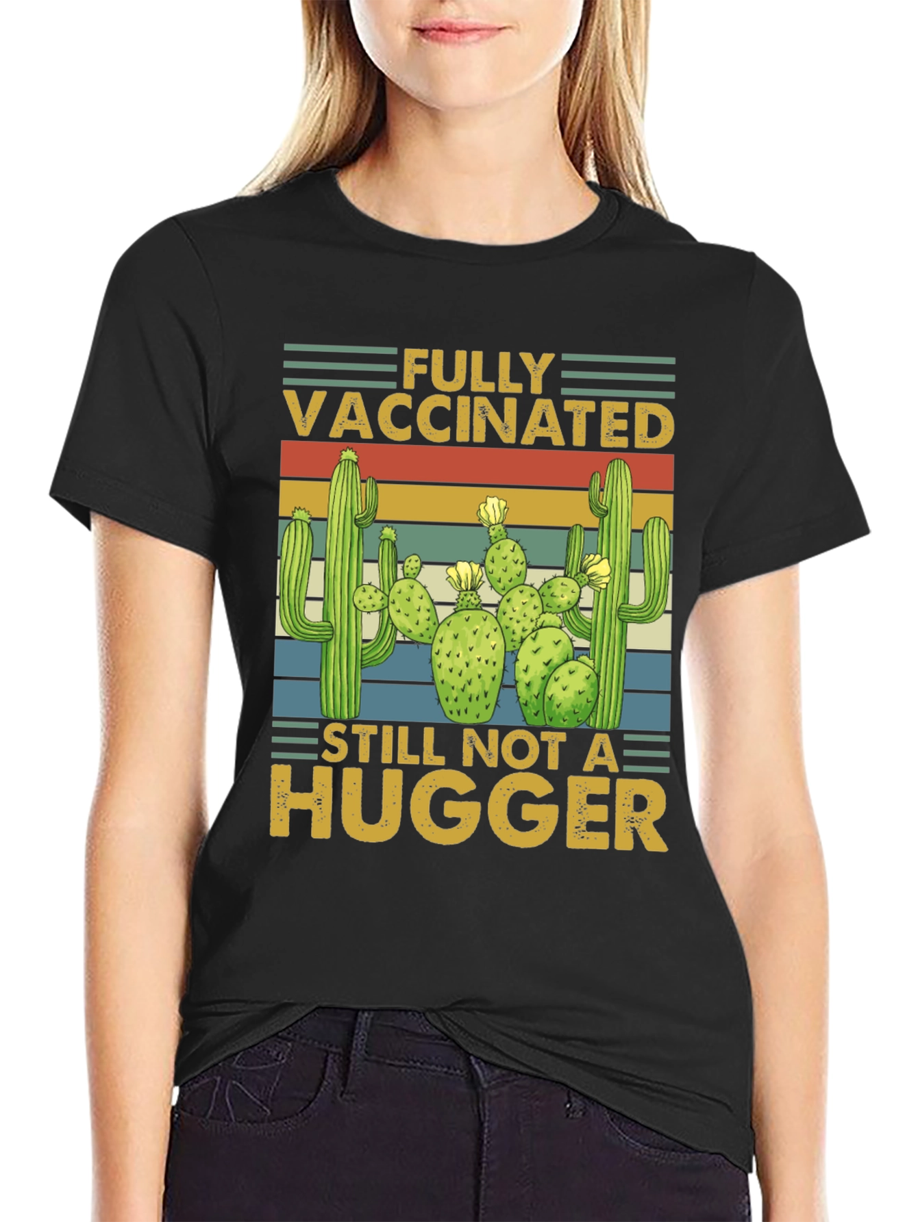 Funny Vaccinated Not A Hugger Cactus T-Shirt