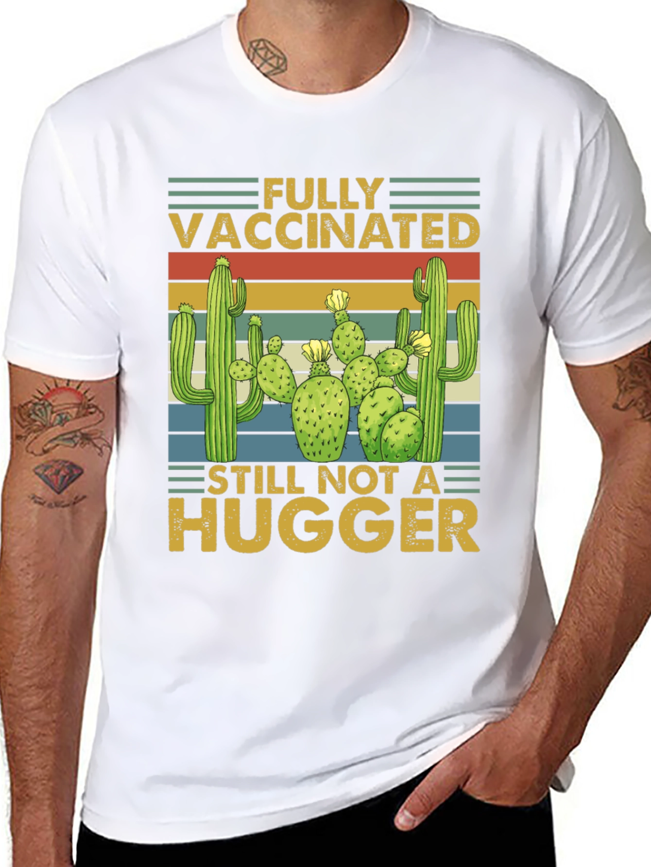 Funny Vaccinated Not A Hugger Cactus T-Shirt