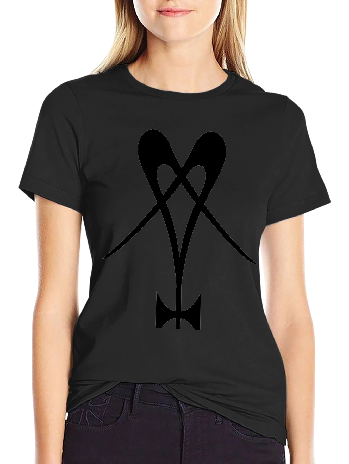 Black T-Shirt with Abstract Heart Axe Design