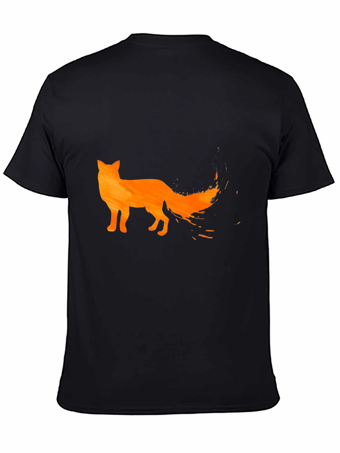 Mens Black T-Shirt with Orange Fox Design