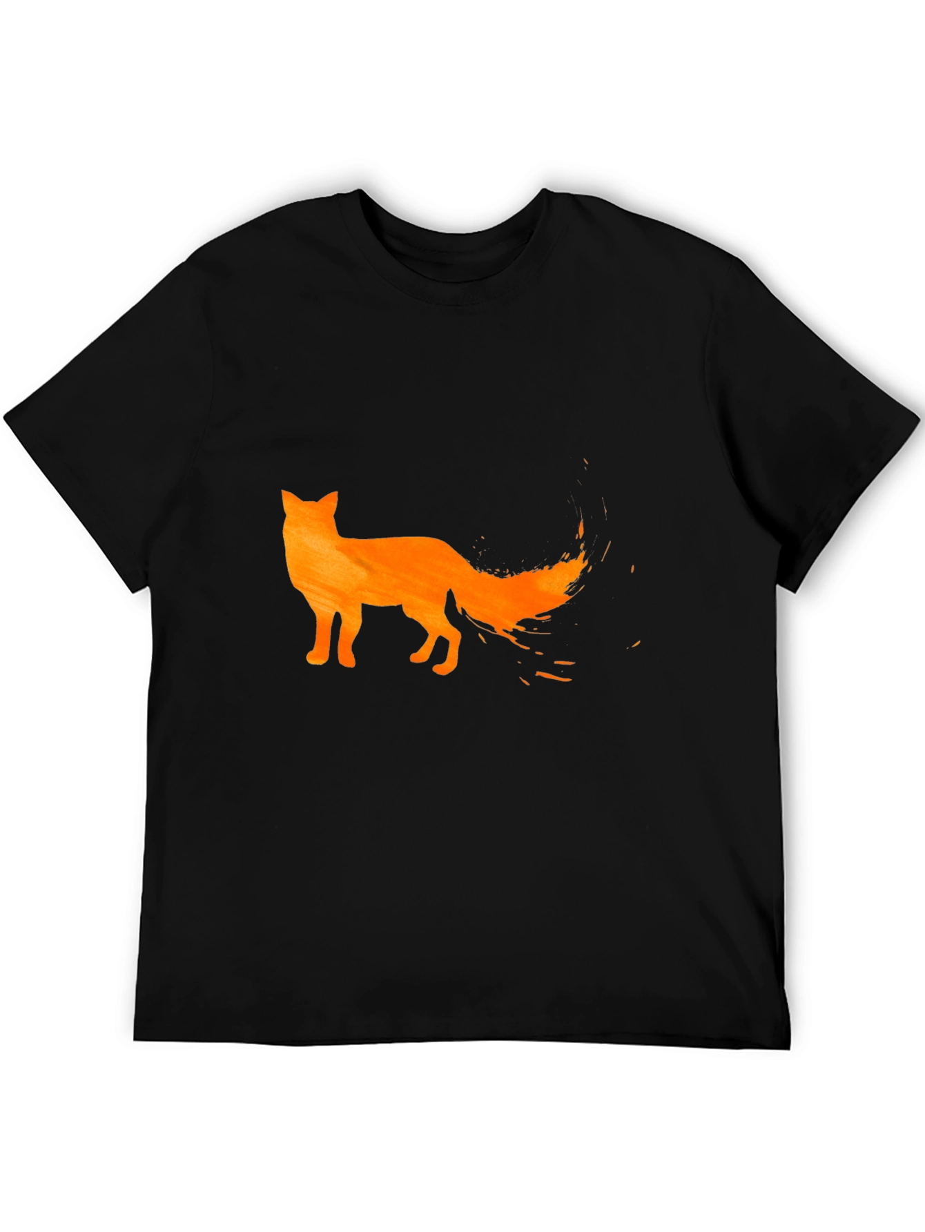 Mens Black T-Shirt with Orange Fox Design