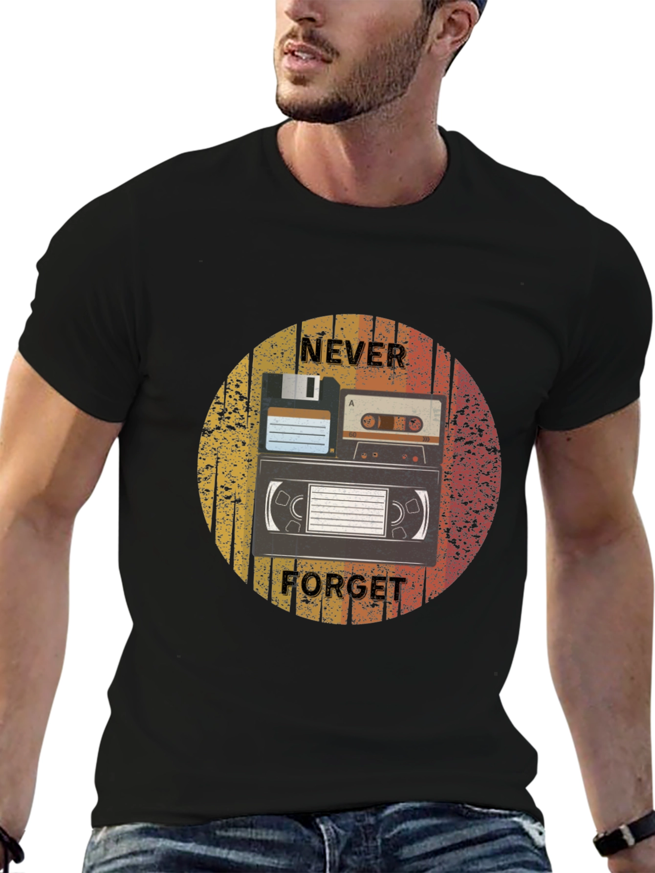 Retro Media Black T-Shirt - Never Forget