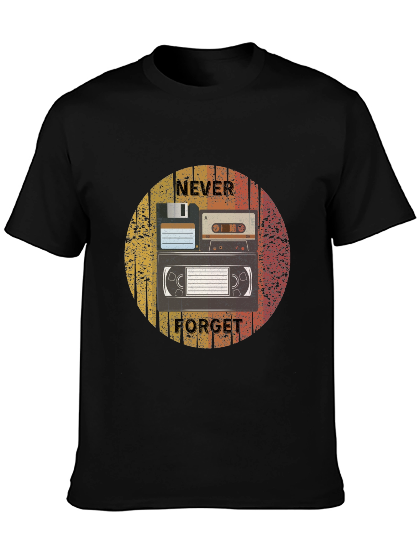 Retro Media Black T-Shirt - Never Forget