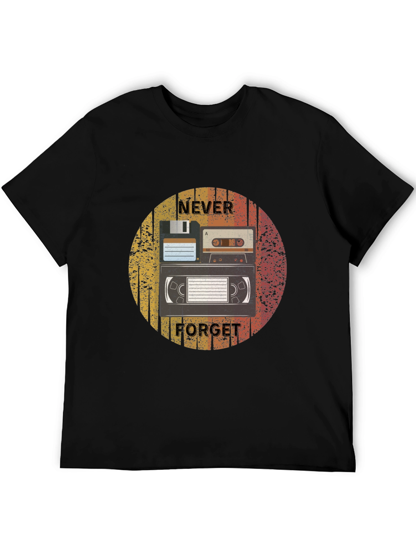 Retro Media Black T-Shirt - Never Forget