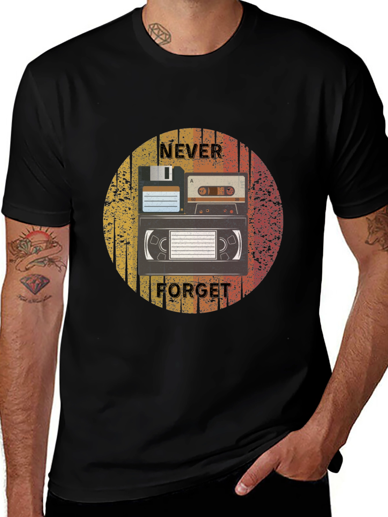 Retro Media Black T-Shirt - Never Forget