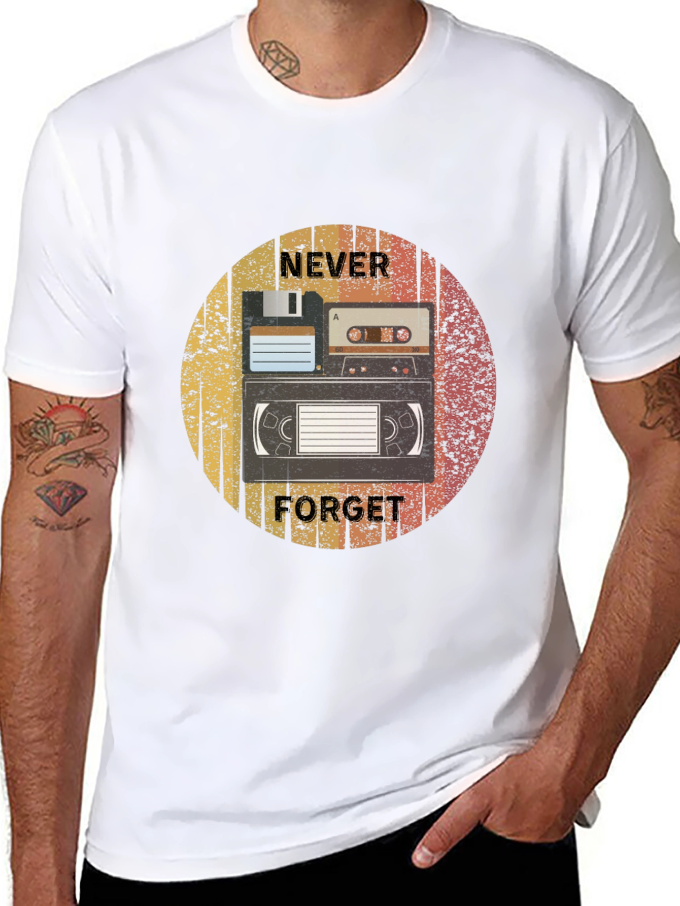 Retro Media Black T-Shirt - Never Forget