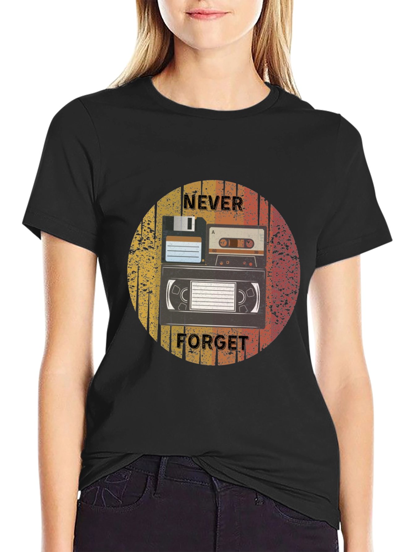 Retro Media Black T-Shirt - Never Forget