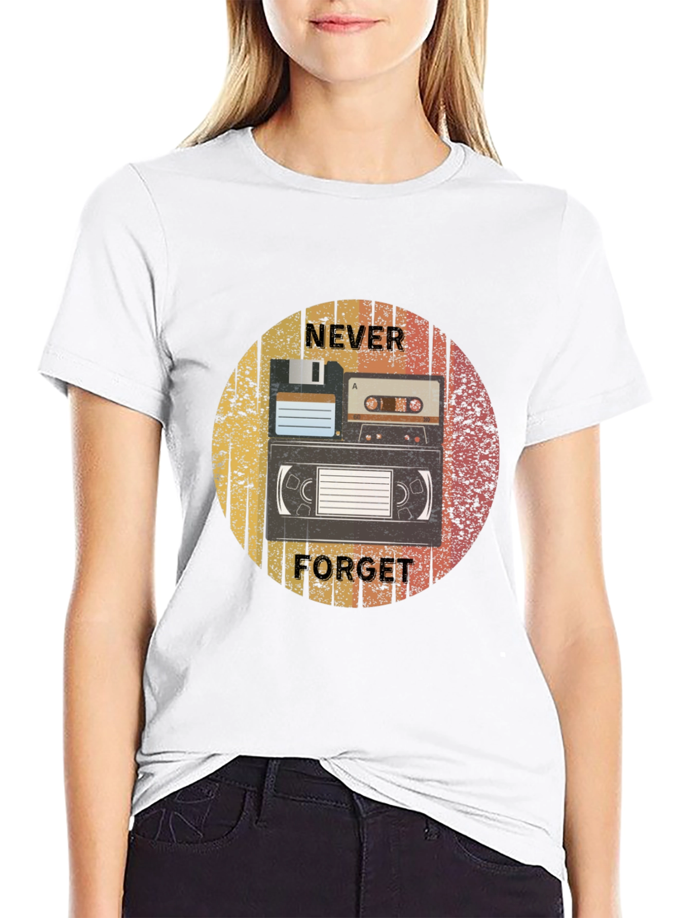 Retro Media Black T-Shirt - Never Forget