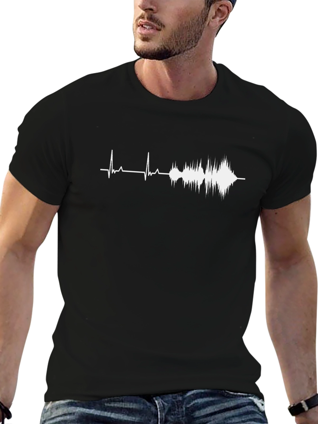 Sound Wave Graphic Tee - Black Crew Neck T-Shirt