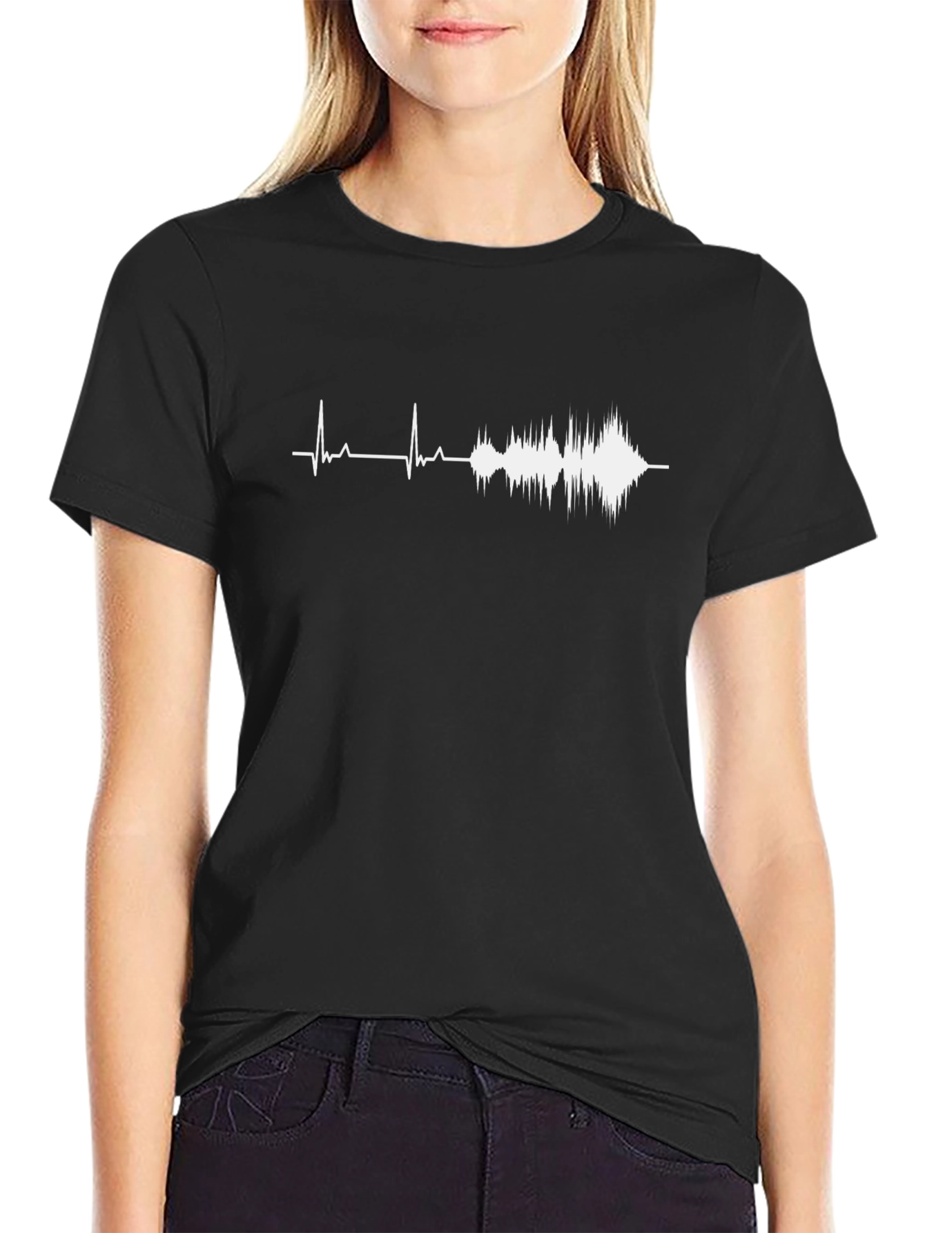Sound Wave Graphic Tee - Black Crew Neck T-Shirt