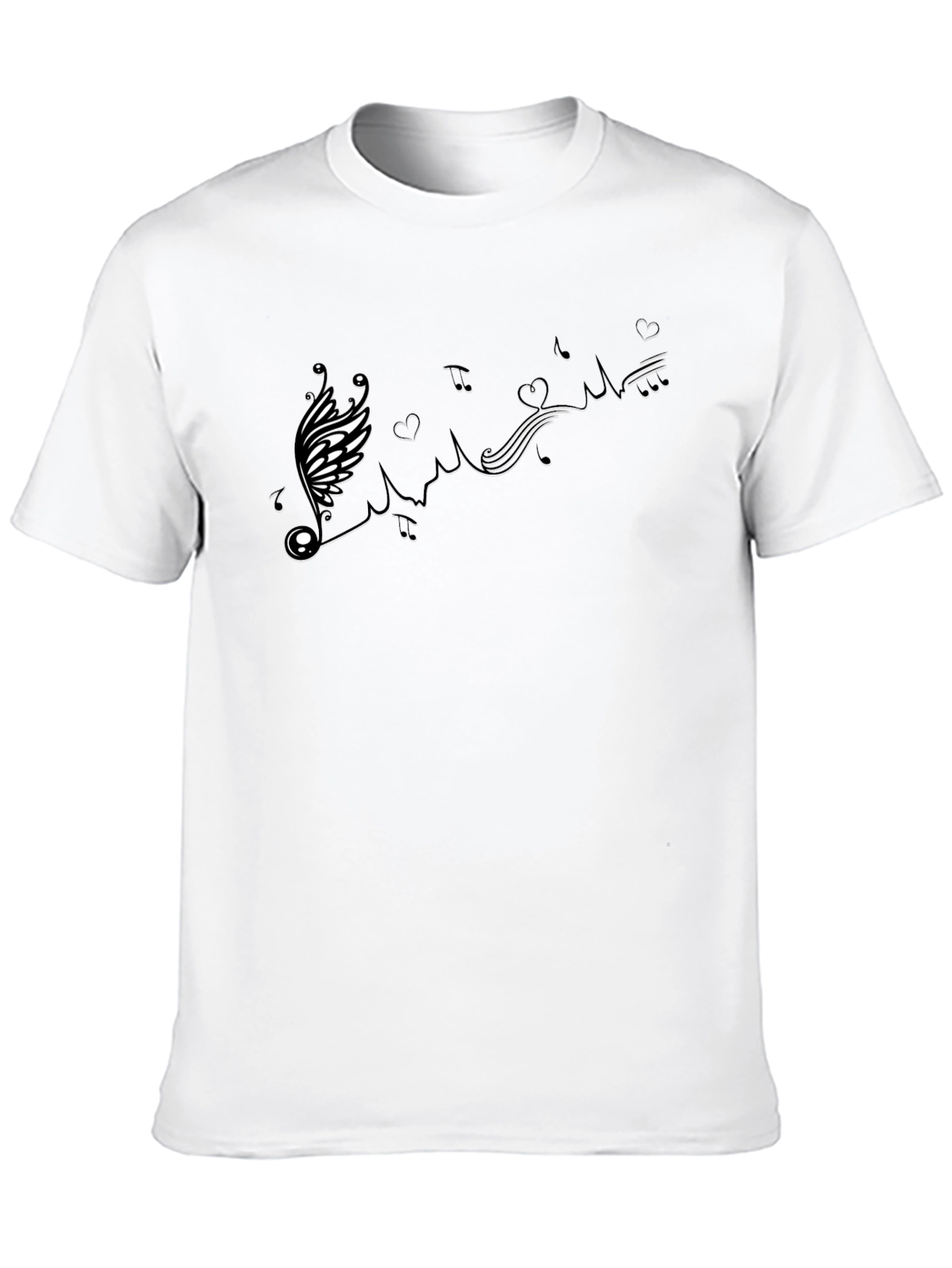 Musical Note Winged Heart Black T-Shirt
