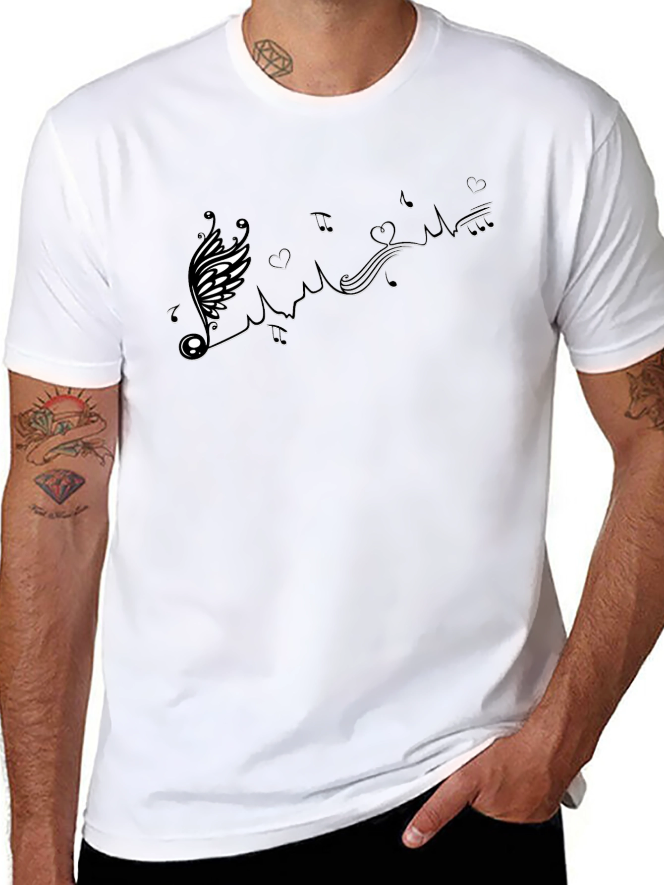 Musical Note Winged Heart Black T-Shirt