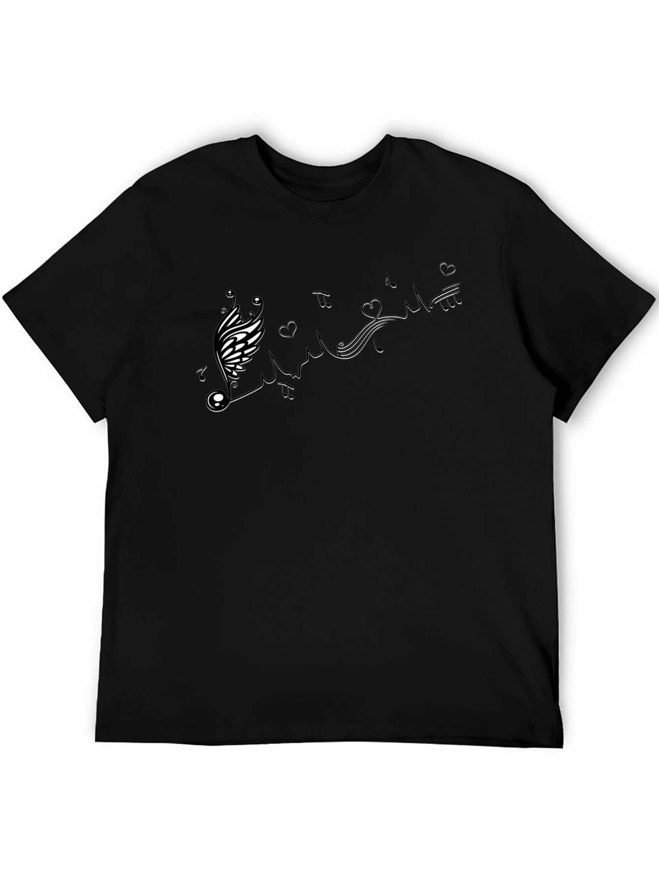 Musical Note Winged Heart Black T-Shirt