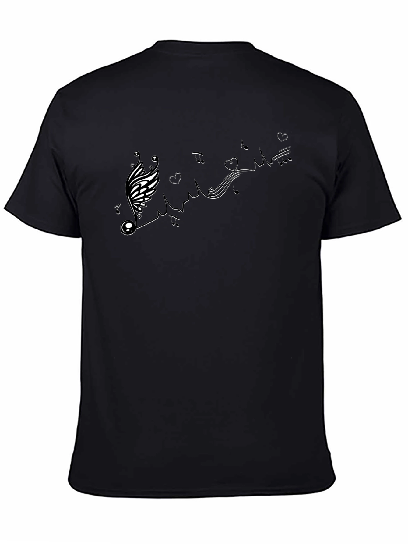 Musical Note Winged Heart Black T-Shirt