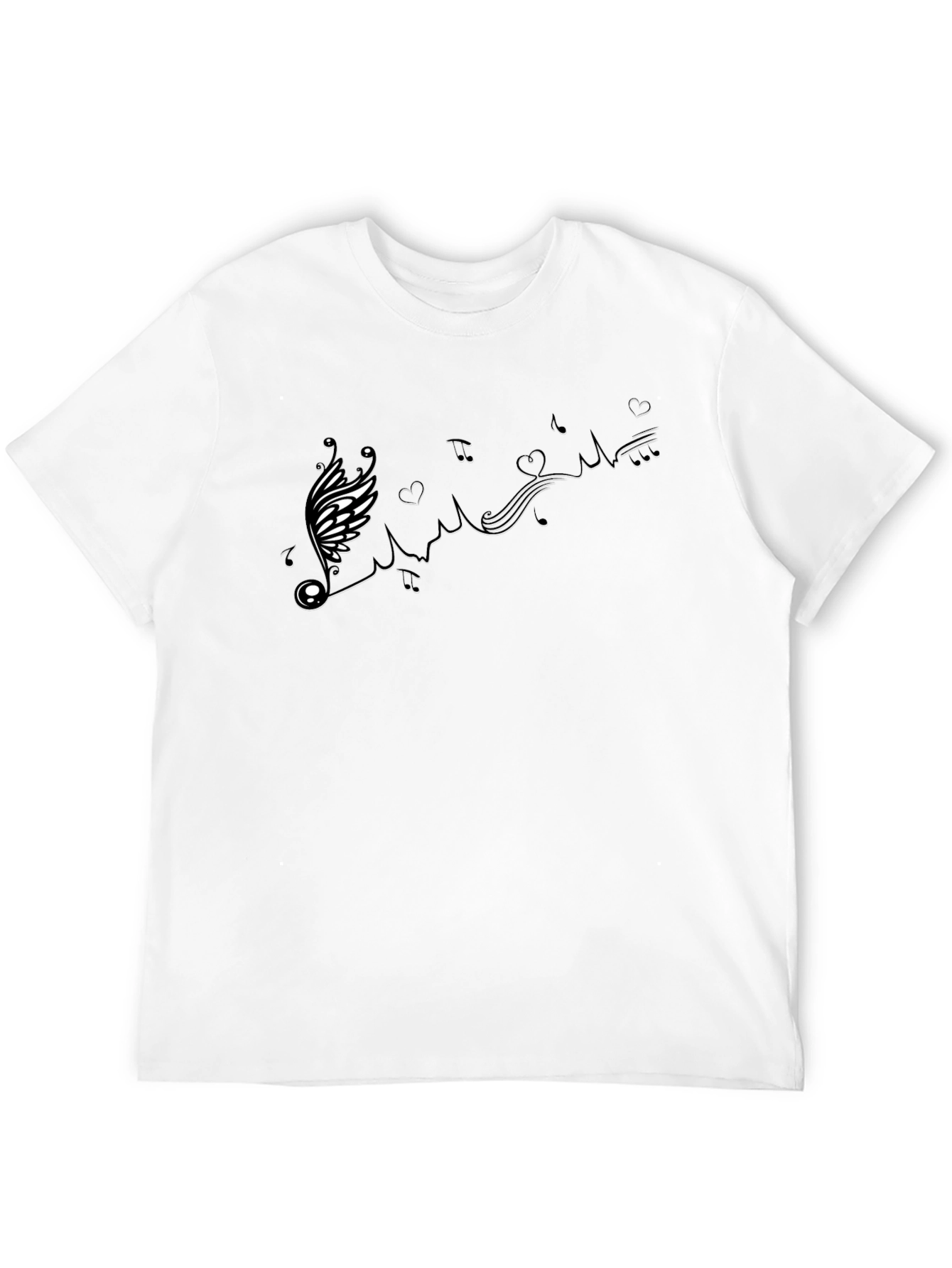 Musical Note Winged Heart Black T-Shirt