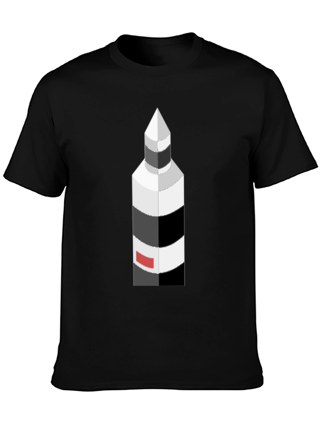 Isometric Lighthouse Graphic Tee - Black Cotton Casual Shirt