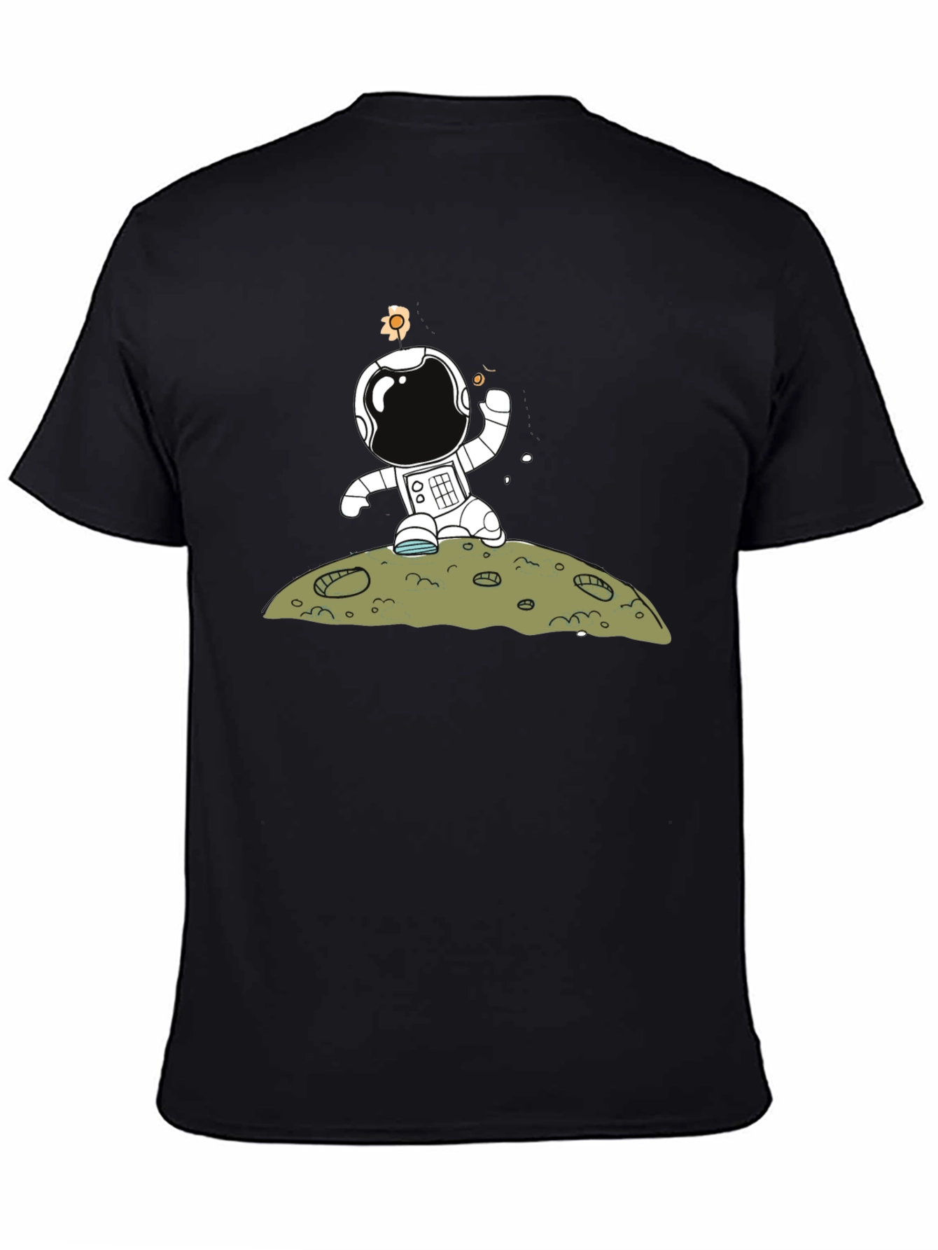 Astronaut on Moon Graphic Tee - Black Cotton