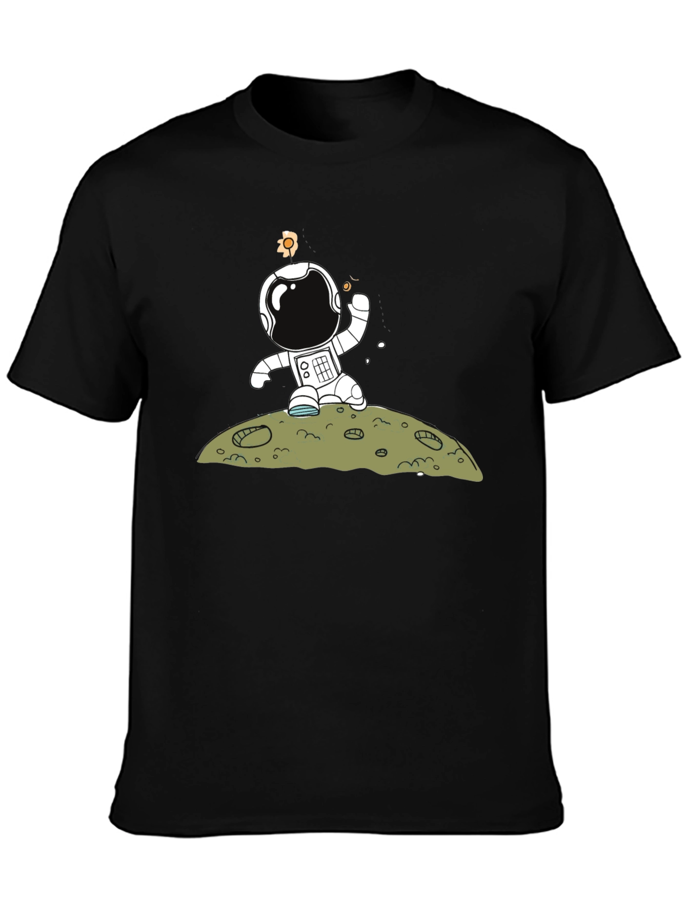 Astronaut on Moon Graphic Tee - Black Cotton