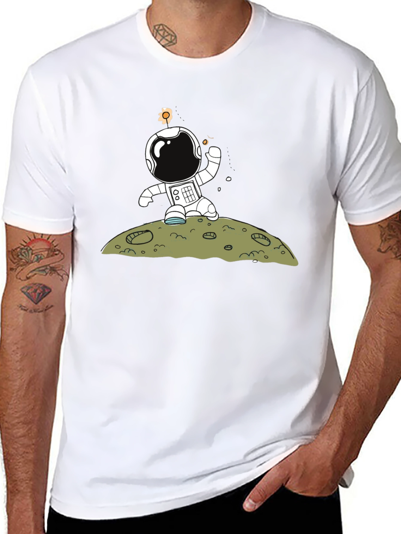 Astronaut on Moon Graphic Tee - Black Cotton