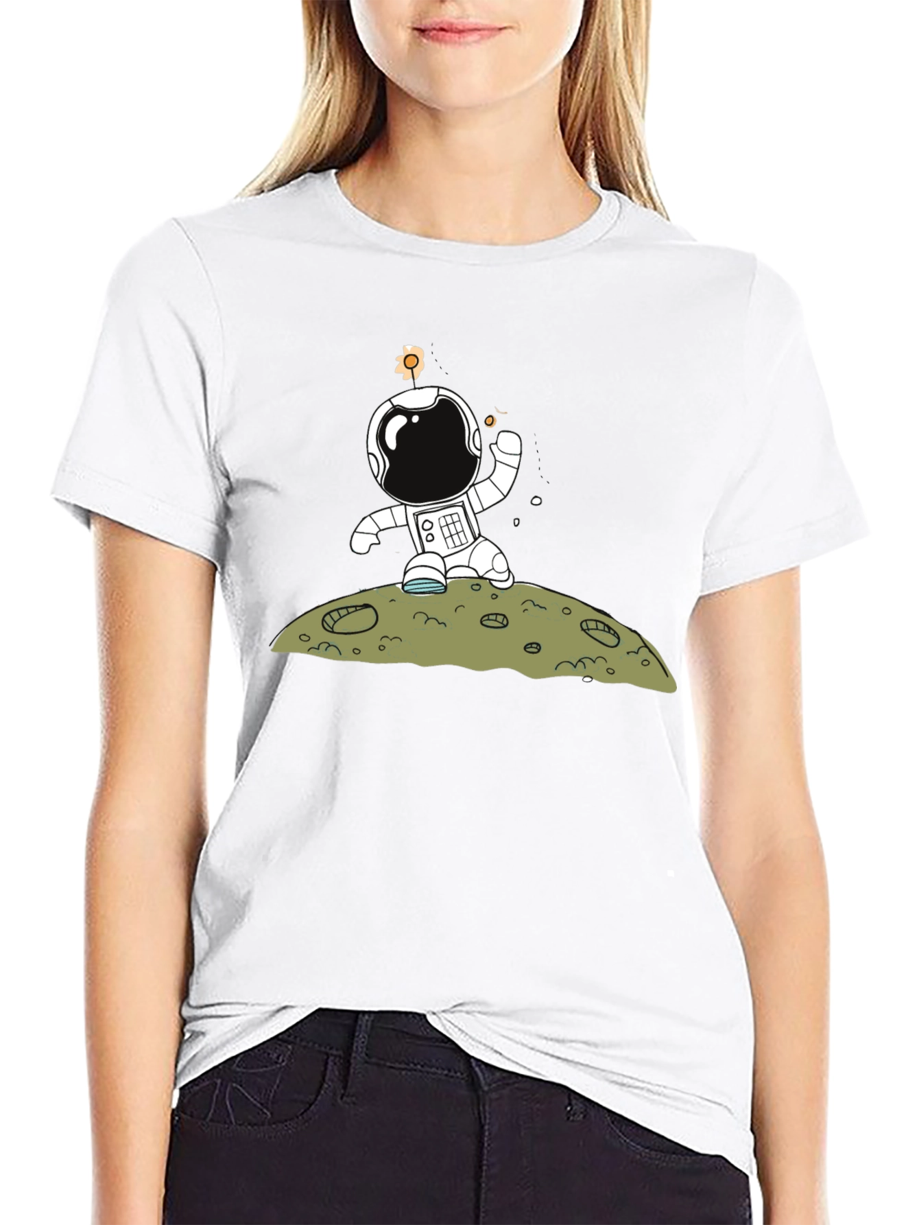 Astronaut on Moon Graphic Tee - Black Cotton