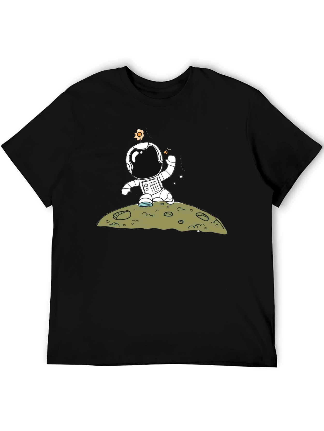 Astronaut on Moon Graphic Tee - Black Cotton