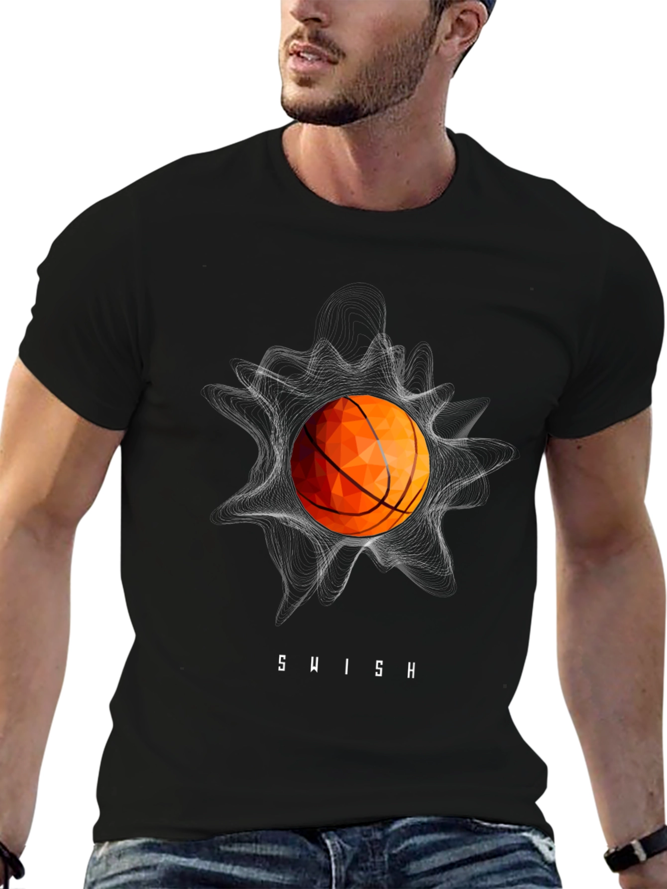 Swish Basketball Graphic Tee - Stylish Black T-Shirt