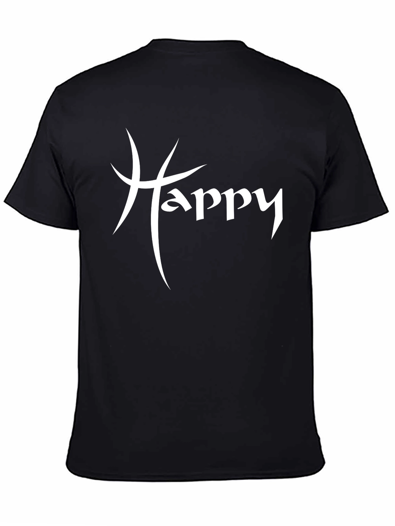 Happy Graphic Print Black Crew Neck T-Shirt