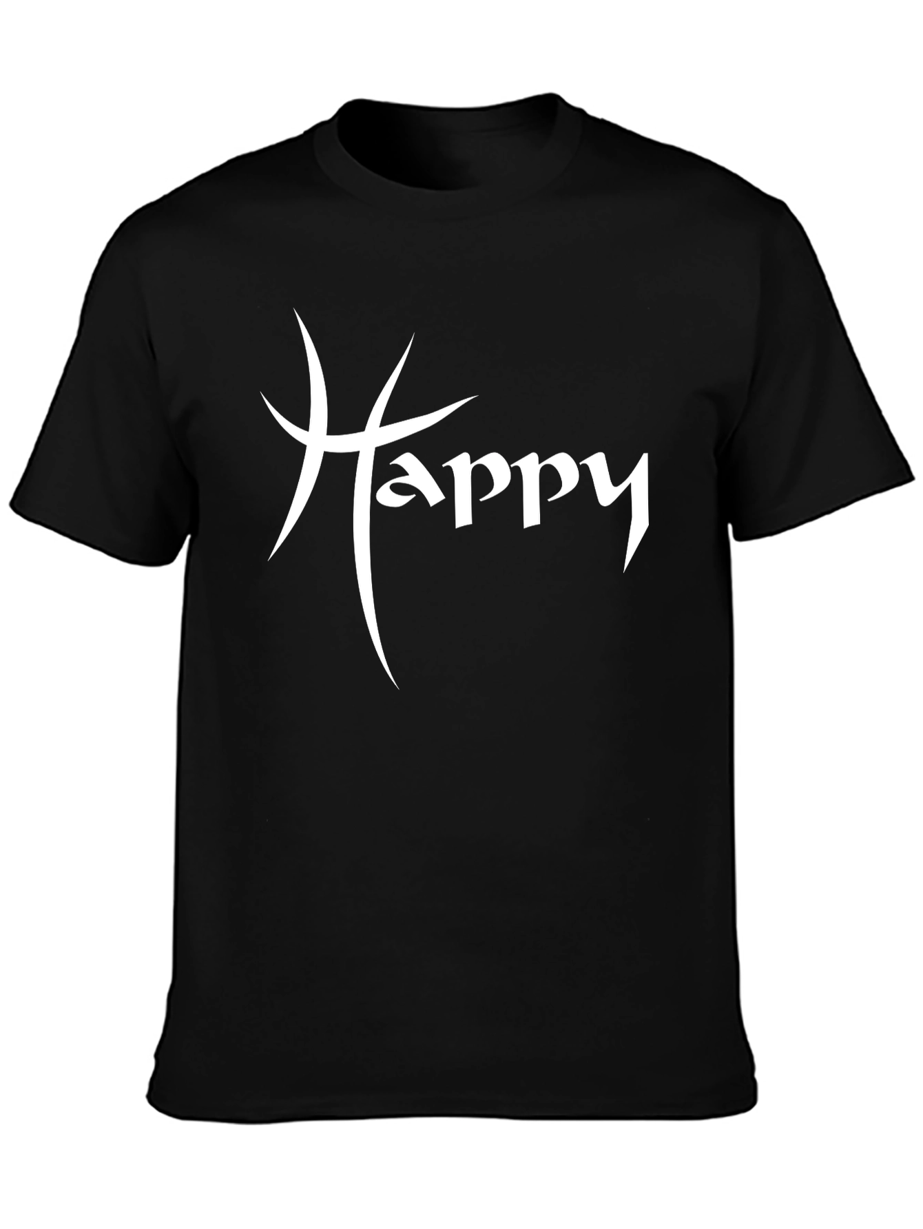 Happy Graphic Print Black Crew Neck T-Shirt