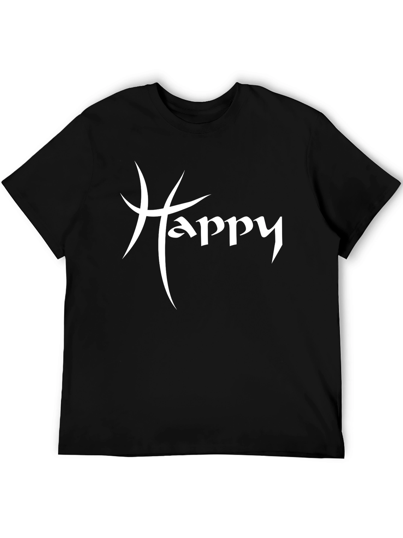 Happy Graphic Print Black Crew Neck T-Shirt