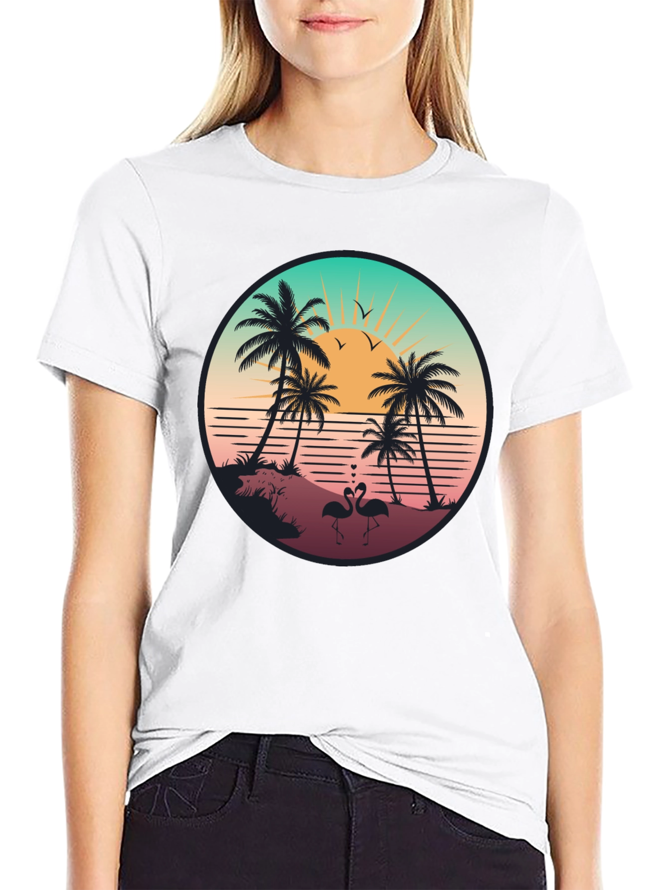Tropical Sunset Flamingo T-Shirt