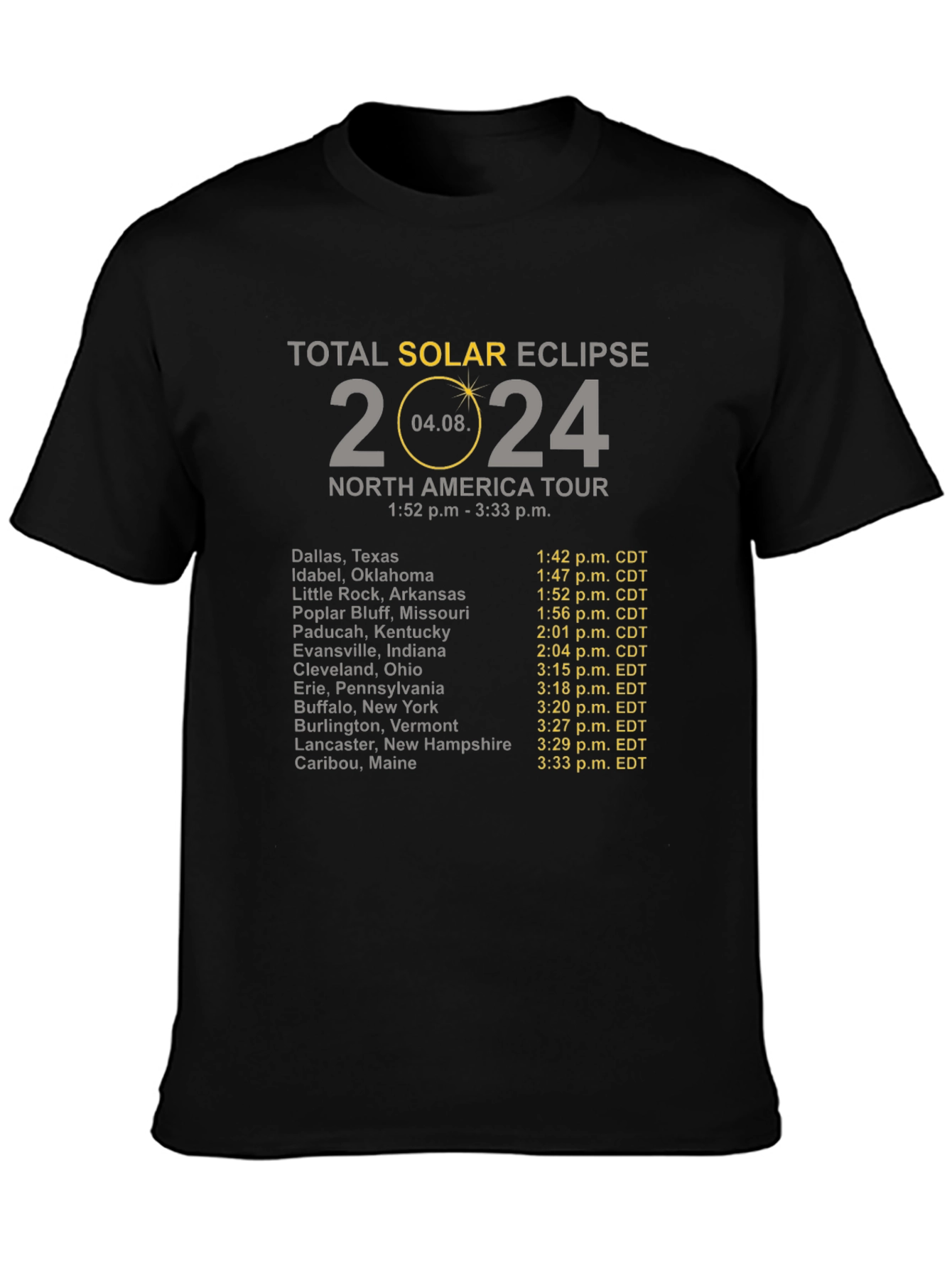 Total Solar Eclipse 2024 North America Tour T-Shirt