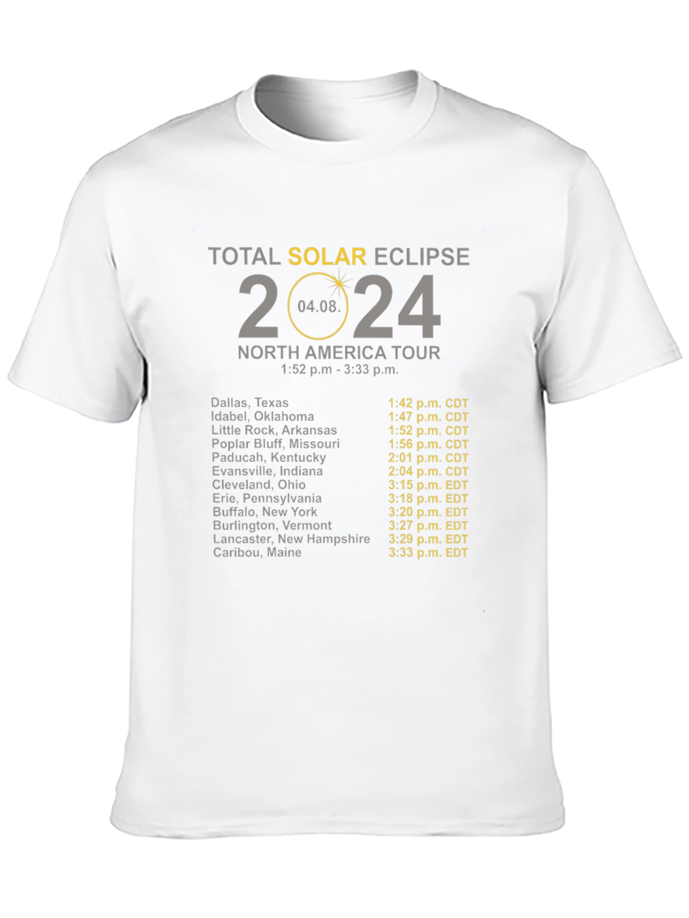 Total Solar Eclipse 2024 North America Tour T-Shirt