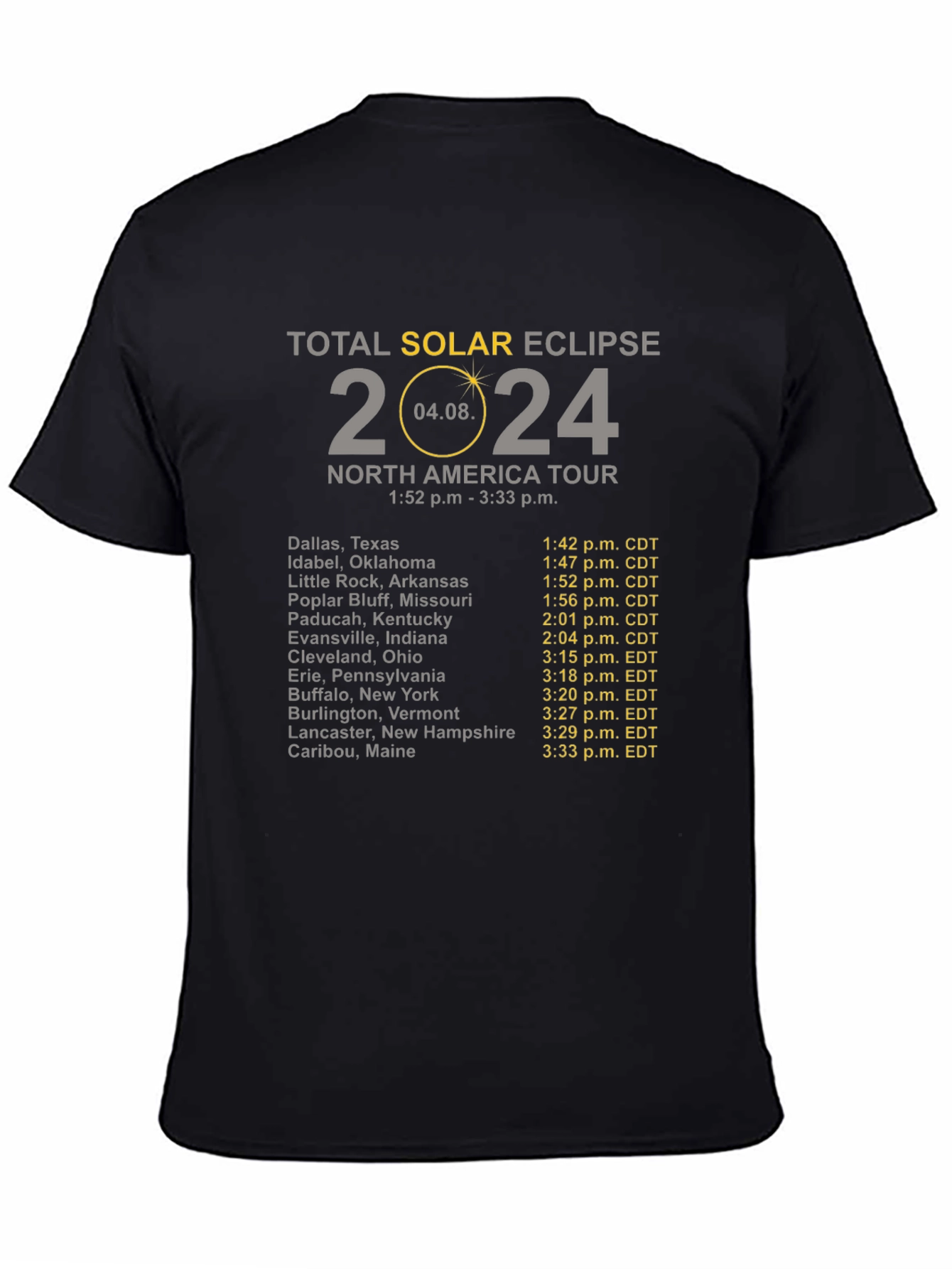 Total Solar Eclipse 2024 North America Tour T-Shirt