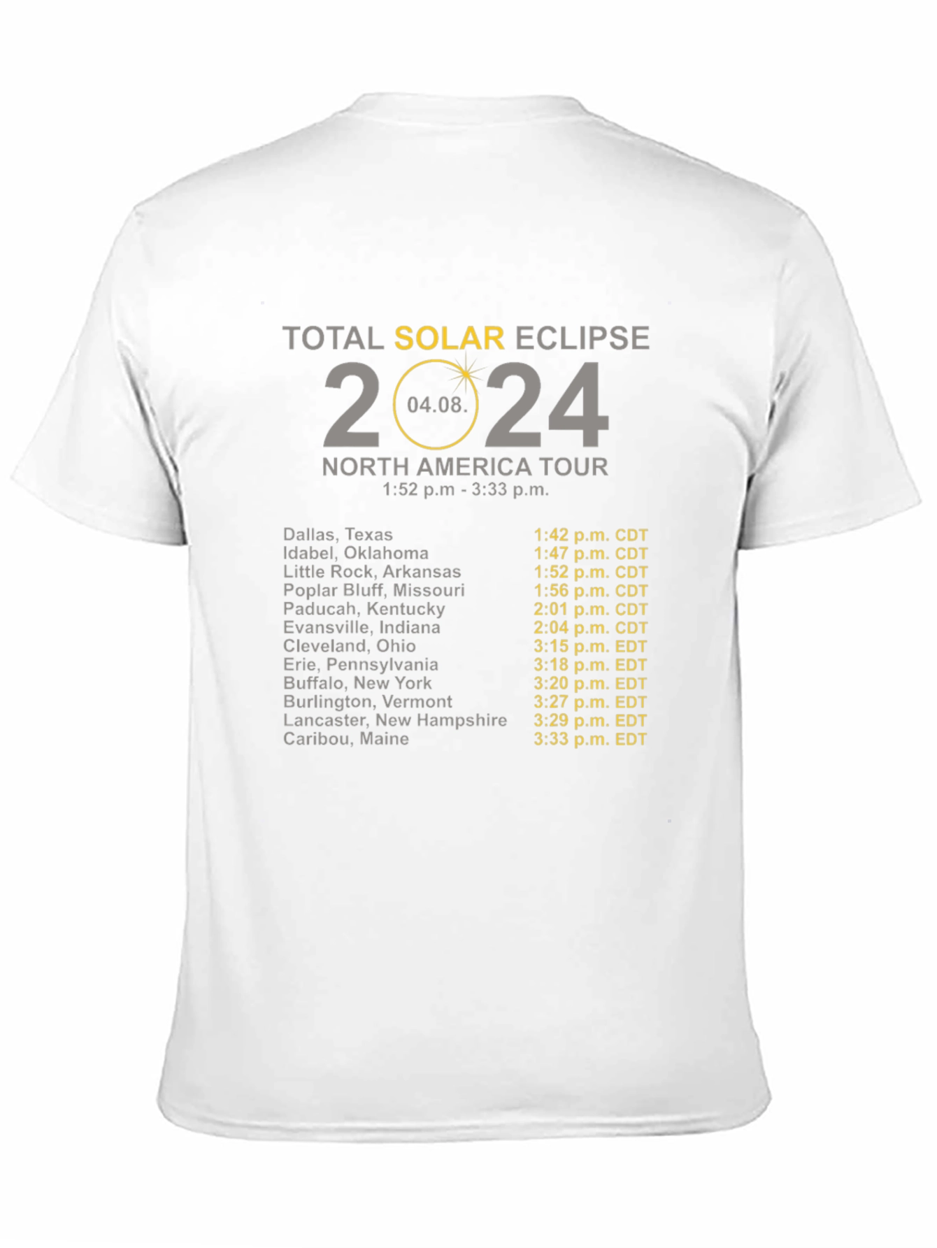 Total Solar Eclipse 2024 North America Tour T-Shirt
