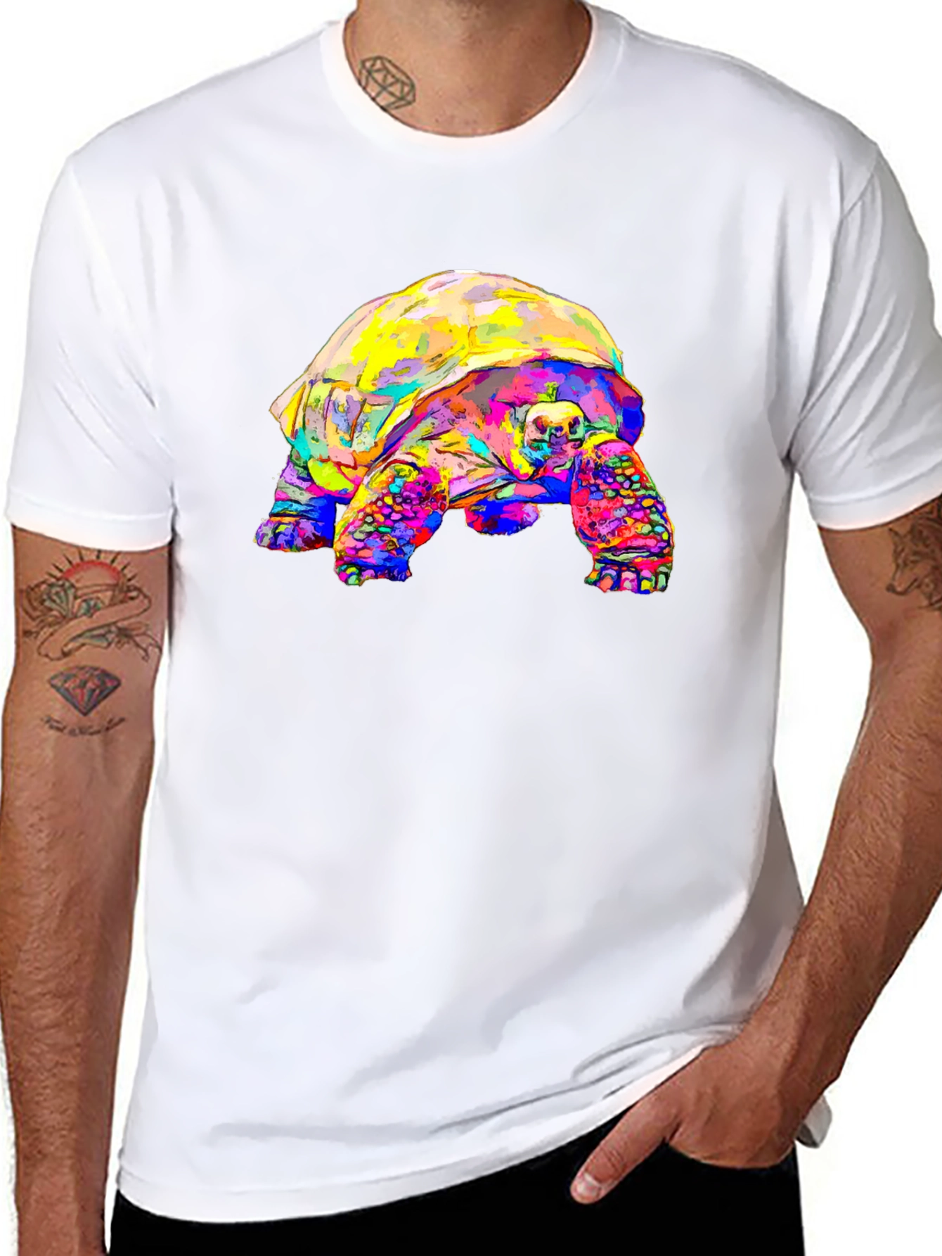Vibrant Tortoise Graphic T-Shirt - Unique Animal Print