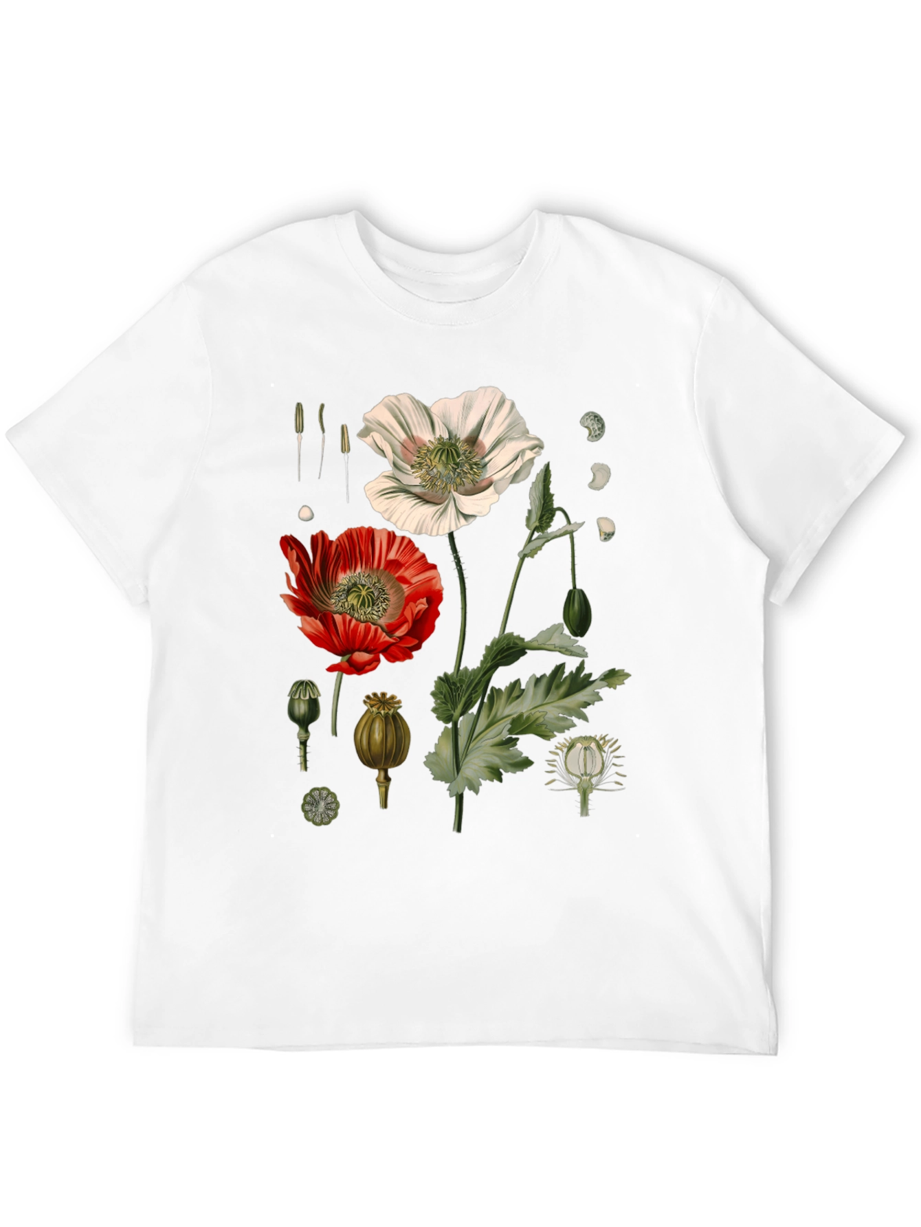 Botanical Poppy Print Black T-Shirt