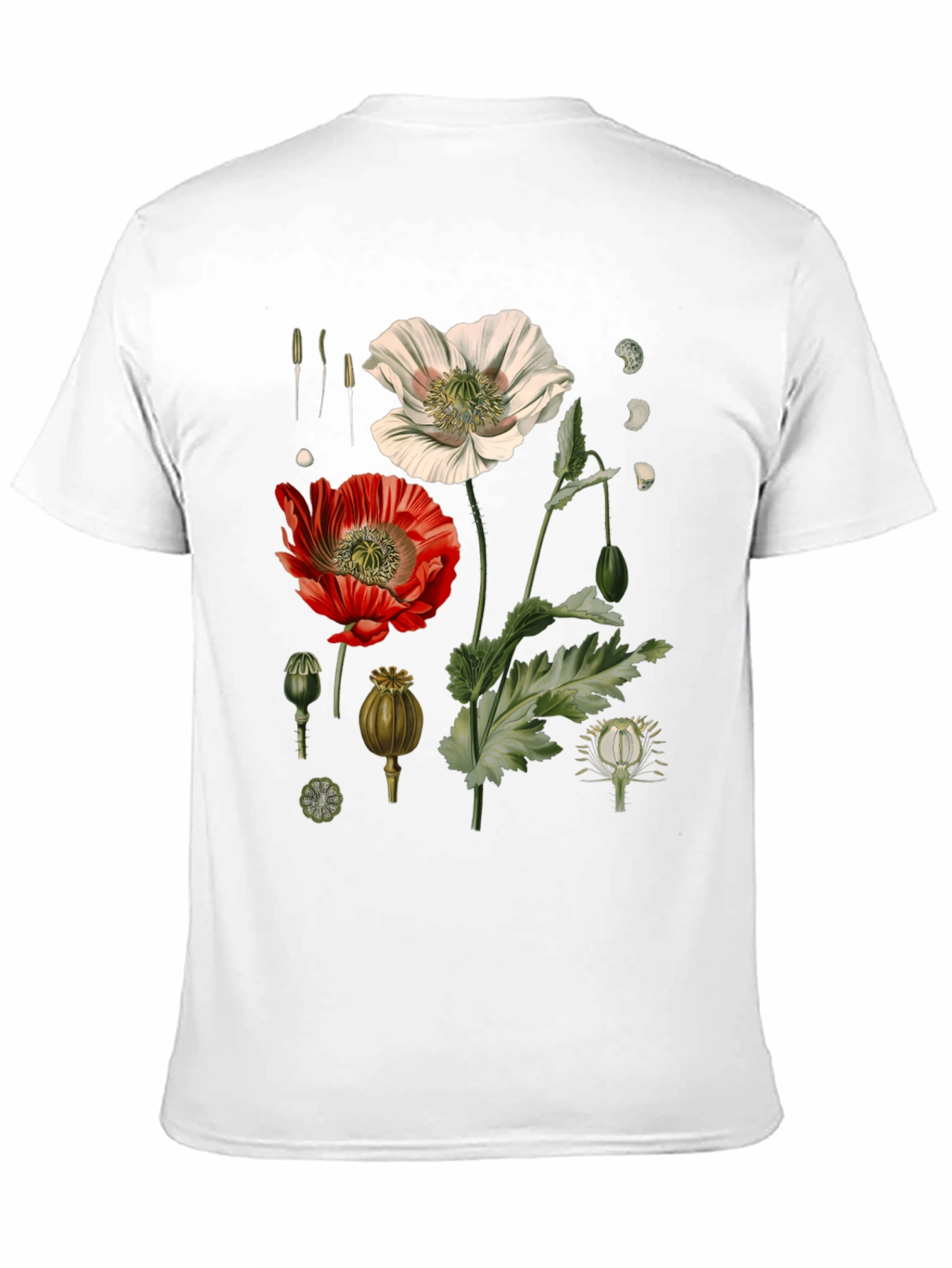 Botanical Poppy Print Black T-Shirt