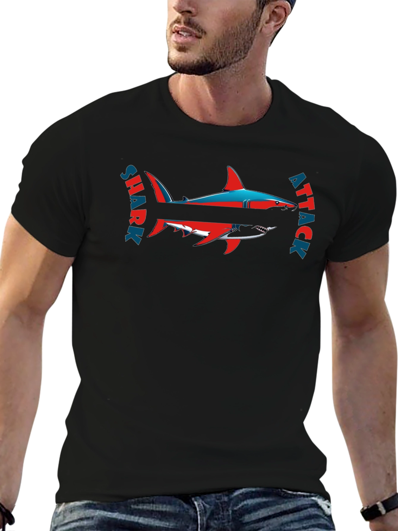 Shark Attack Graphic Tee - Black Cotton T-Shirt