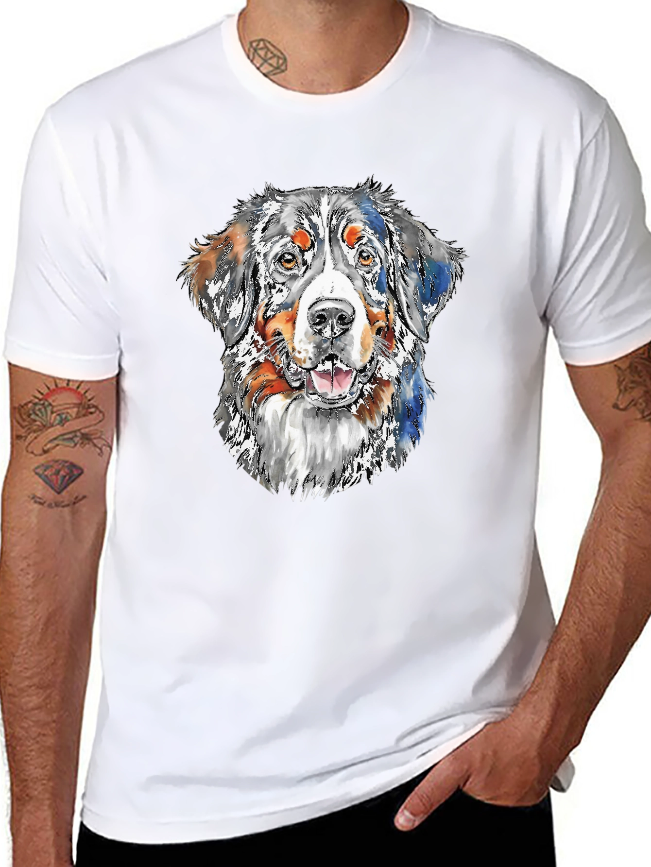 Dog Portrait Graphic Tee - Black Cotton Blend