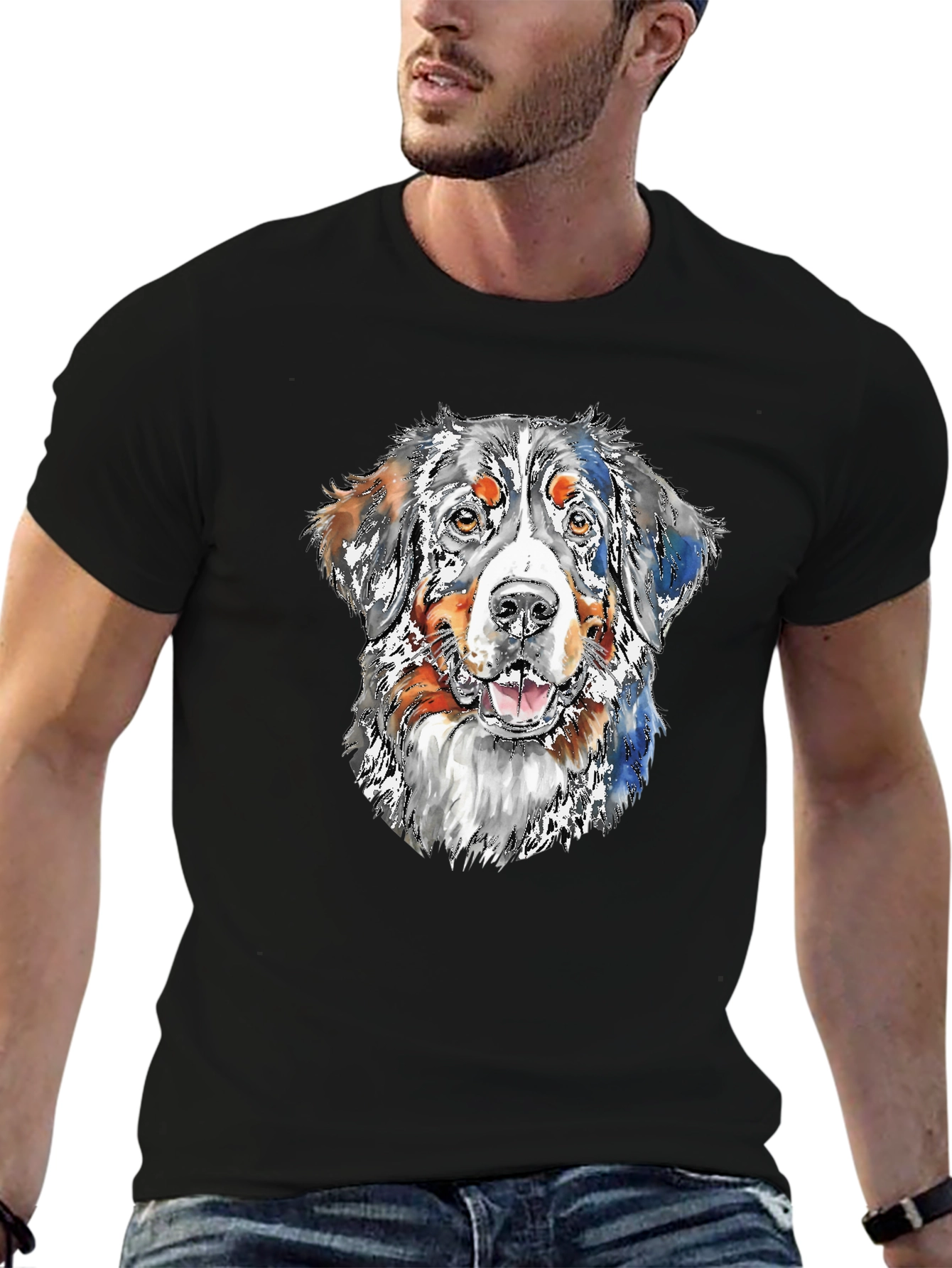 Dog Portrait Graphic Tee - Black Cotton Blend